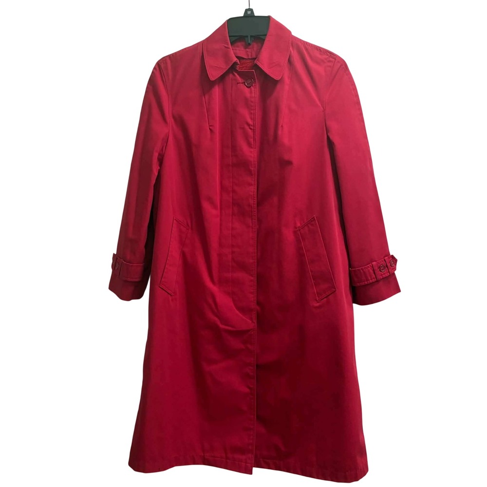 Vintage Atleigh Coat Women's 8P Red Long Fleece‑Lined Zip Trench Petite Retro